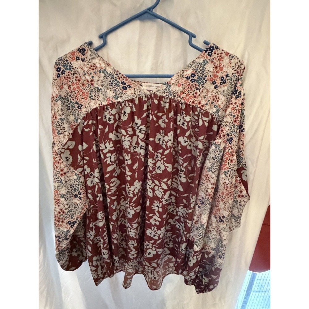 Chic Soul size 2XL Boho Long Sleeve Mixed Floral Top Blouse Boutique